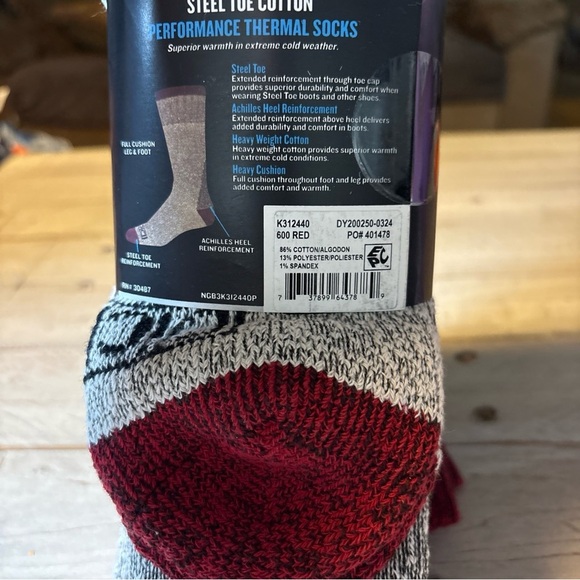 Men's Dickies Steel Toe Crew Performance Thermals Heavyweight Cotton 3 Pair Red - Picture 4 of 16